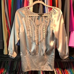 White House Black Market Silver Silk Holiday Blouse XS